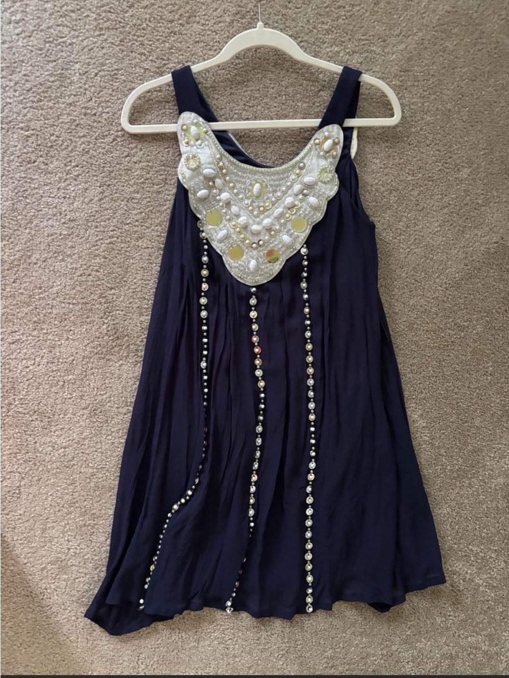 Sue Wong Navy Beaded Bib Party Dress